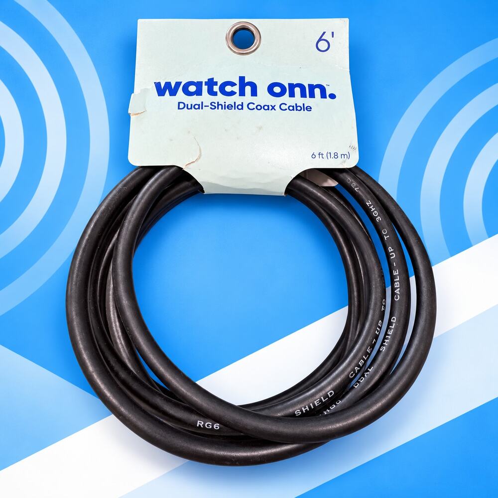 onn. 6 ft RG6 Dual-Shield Coax Cable Black F-Connector